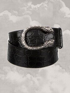 GUCCI Dionysus Black Croc Embossed Leather Belt Large Silver Womens